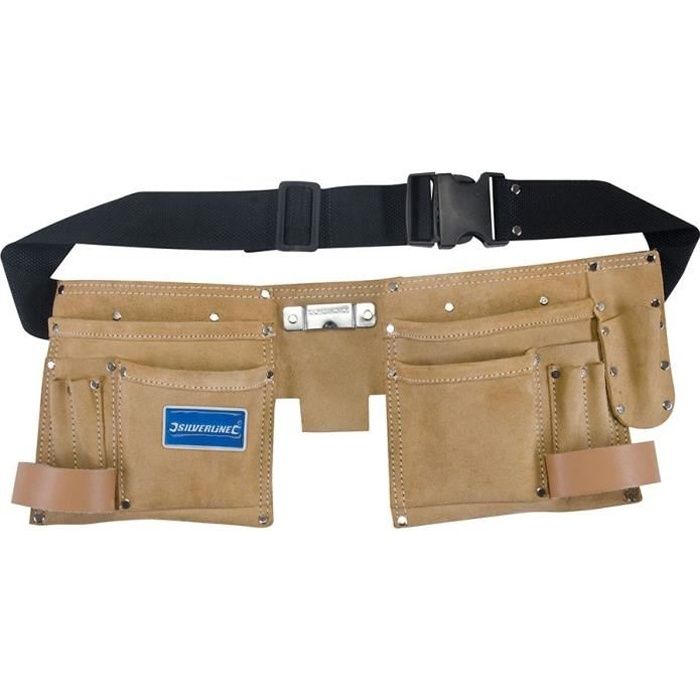 SILVERLINE Double ceinture-sacoche en daim à outils/clous,11 poches