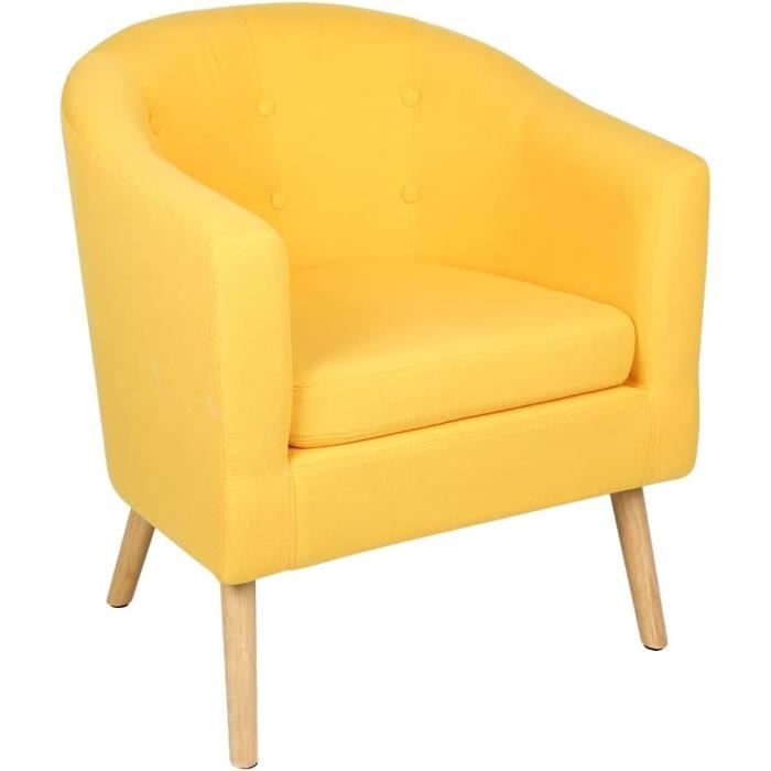 Fauteuil Crapaud Scandinave MAYMA - Tissu Lin/coton, Bois Massif - 64x60x70 Cm - Capacité 200 Kg