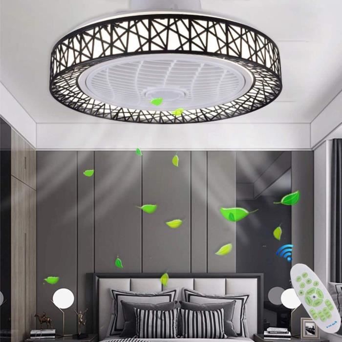 Ventilateur De Plafond Avec LED - Diamètre 50 Cm, 3 Vitesses, Télécommande - Abat-jour Acrylique, Couleur Or - Pour Chambre, Salon (15-30 M²)