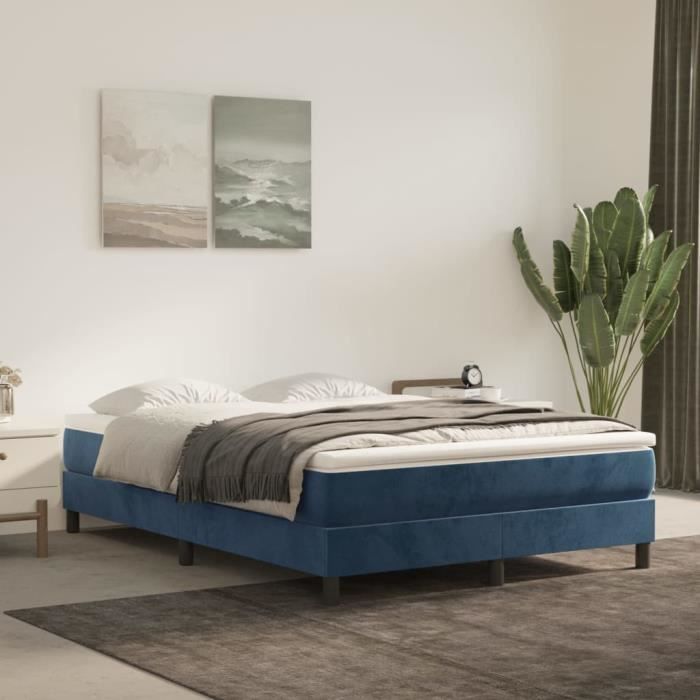 Sommier tapissier - TMISHION - PAL3120770 - Velours bleu foncé - 140x190 cm - 2 places