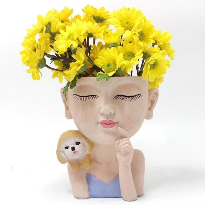 Pot De Fleurs Avec Visage Souriant - Résine - Tournesol - Trou De Drainage - Pour Plantes Grasses Intérieur/extérieur