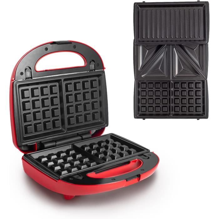 Appareil Croque Monsieur 3 En 1 - Gaufrier, Grill Panini, Sandwich Press | 800W, Plaques Antiadhésives