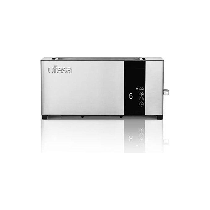 Ufesa Plus Delux, Grille-Pain Acier Inox, Écran Digital LCD, 1050W, 1 Fente Extra Large et Longue, 7 Niveaux de Grillage, Décongeler