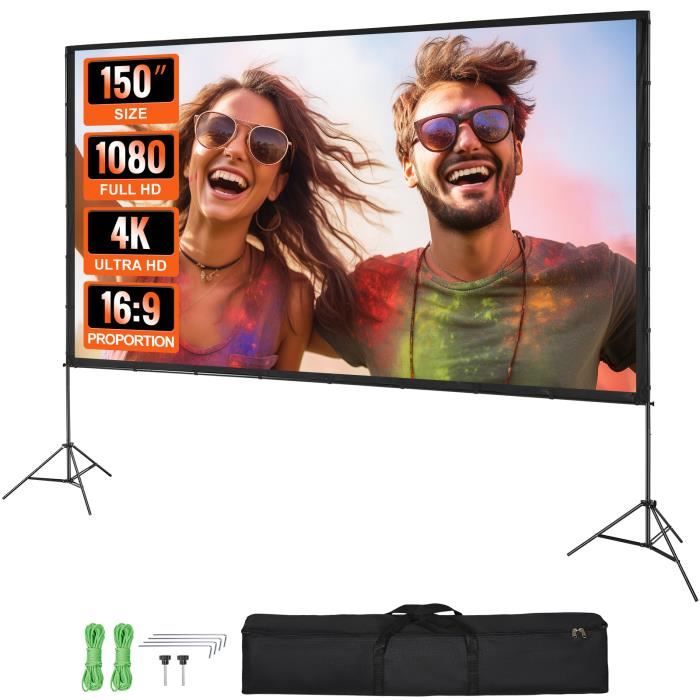 Écran De Projection Portable 203 Cm (80 Pouces) - Toile Infroissable, Support Réglable, Sac De Transport Inclus - Parfait Pour Cinéma Maison & Extérieur