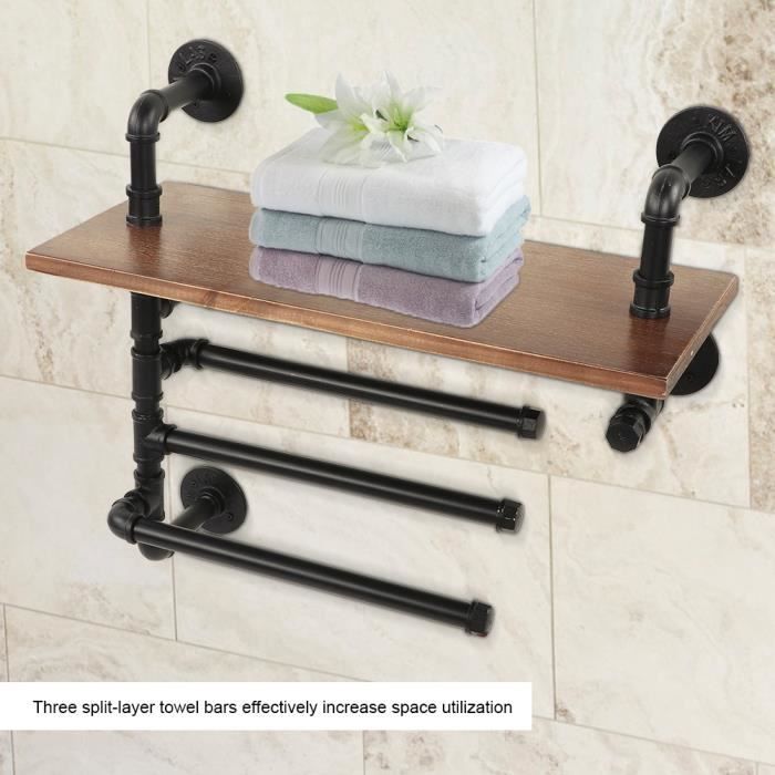 accessoires de salle de bain Fixation murale rétro en métal pour peignoir gris argenté BSTKEY Porte-serviettes en forme de tuyau industriel