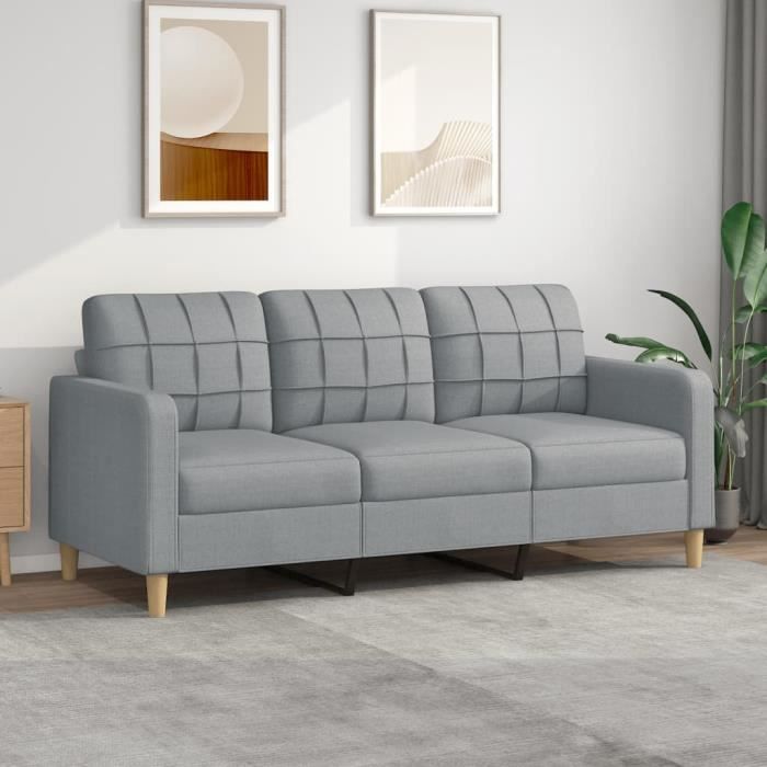 Canapé salon séjour Canapé à 3 places Gris clair 180 cm Tissu 198x77x80 cm