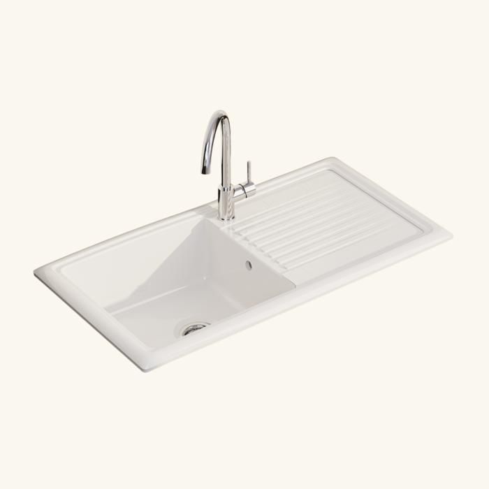 Évier céramique blanc brillant VitrA ARKITEKT 1 très grand bac 1 égouttoir 530x1000