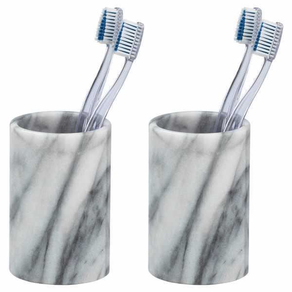 WENKO Porte brosse à dents, gobelet salle de bain Polaris, gris mat, Céramique, 7,5 x 11 cm