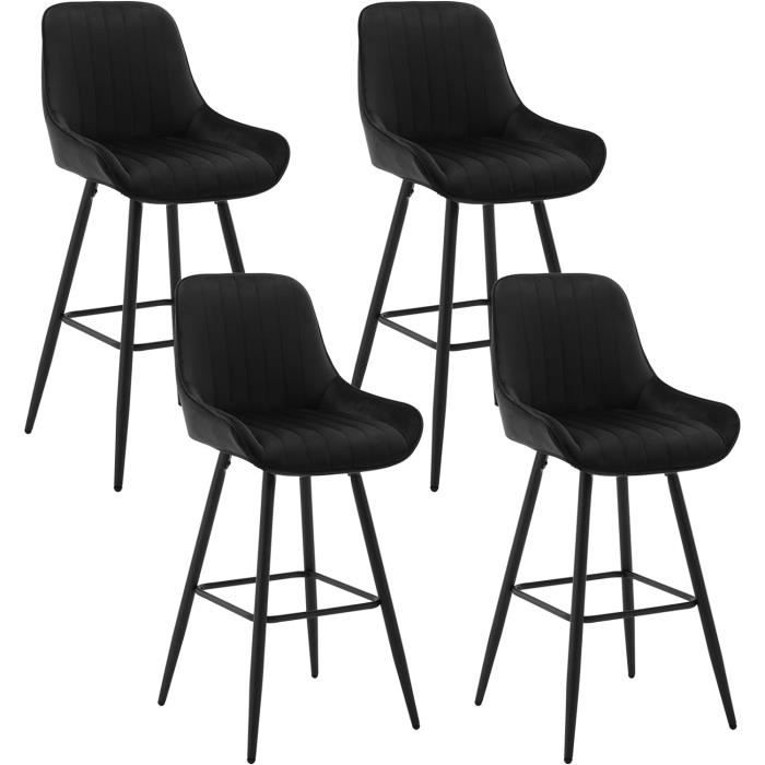 WOLTU 4x Tabourets de Bar Hauts avec Dossier Chaise Moderne avec Repose-Pieds Siège en Velours Noir W0ATT0133-4