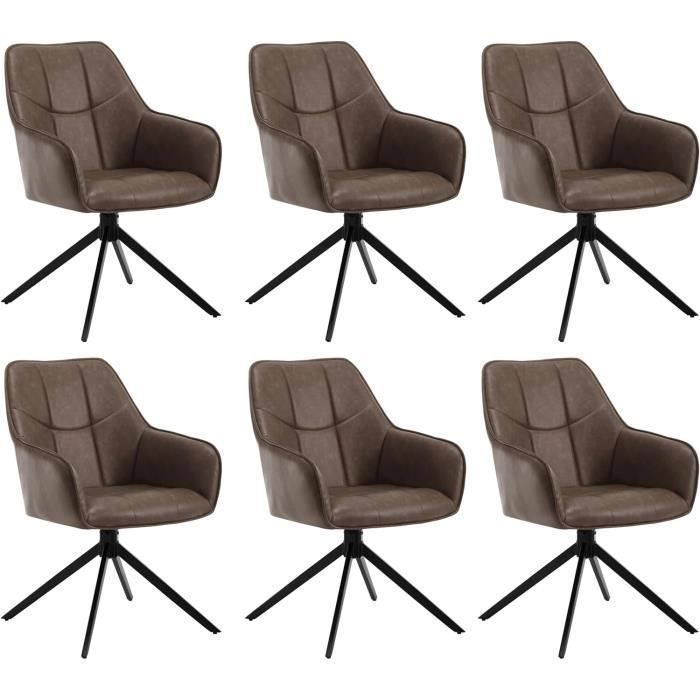 WOLTU Lot de 6 Chaises de Salle à Manger Pivotantes Fauteuils Rembourrés en Similicuir Vintage Marron W0ATT0179-6