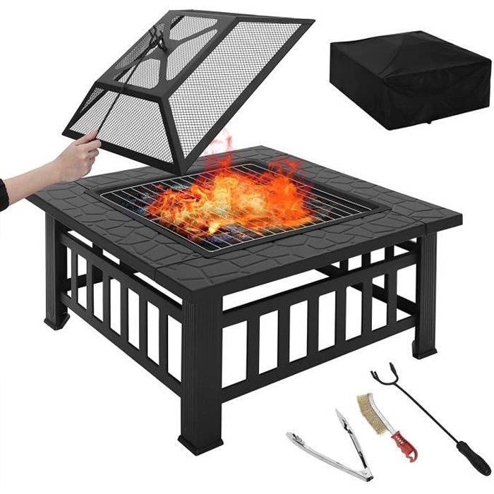 Blumfeldt Barbecue Jardin Brasero Cheminée BBQ Grill 2-in-1 Foyer Feu Tisonnier Bois Noir 