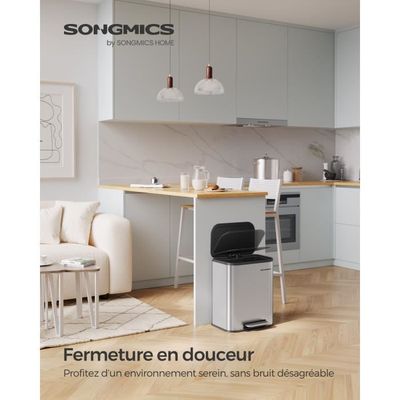 Poubelle Cuisine 60 Litres En Acier Inox, Poubelle Cuisine D'Angle, Anti-Empreintes, Seau Amovible, Design Ouvert Compact, Cerclage - Gamm Vert