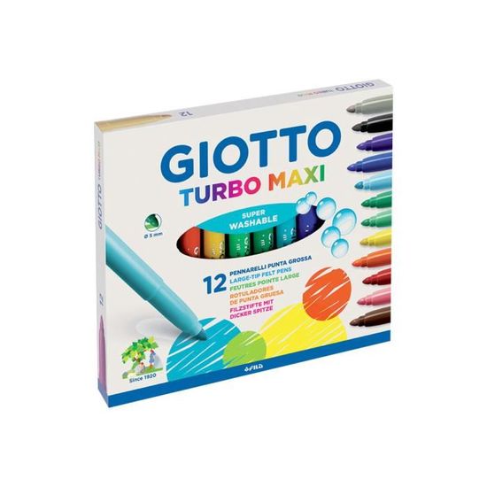 18 Feutres GIOTTO Turbo Maxi - Pointe Large 5mm, Lavables Et Sécurisés Pour Enfants