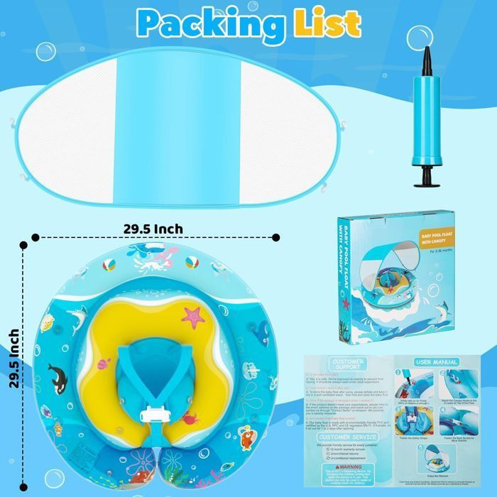 Bouée De Natation Gonflable Pour Bébé Avec Protection Solaire Upf50+ Et Siège De Sécurité Réglable Pour Les Tout-Petits De 6 [F38] - Sport