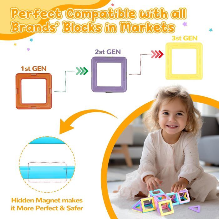 Jeu De Construction Magnétique 42 Pièces - Enfants 3-8 Ans - Apprentissage STEM - Cadeau Éducatif