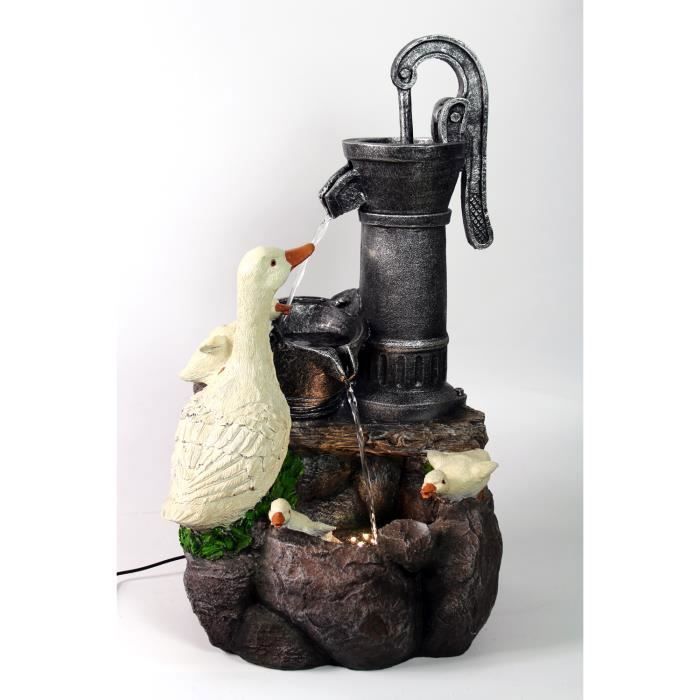 Fontaine Jardin Oies Avec LED - Décoration Extérieur 58.5cm, Pompe 250L/H, Éclai Blanc Chaud
