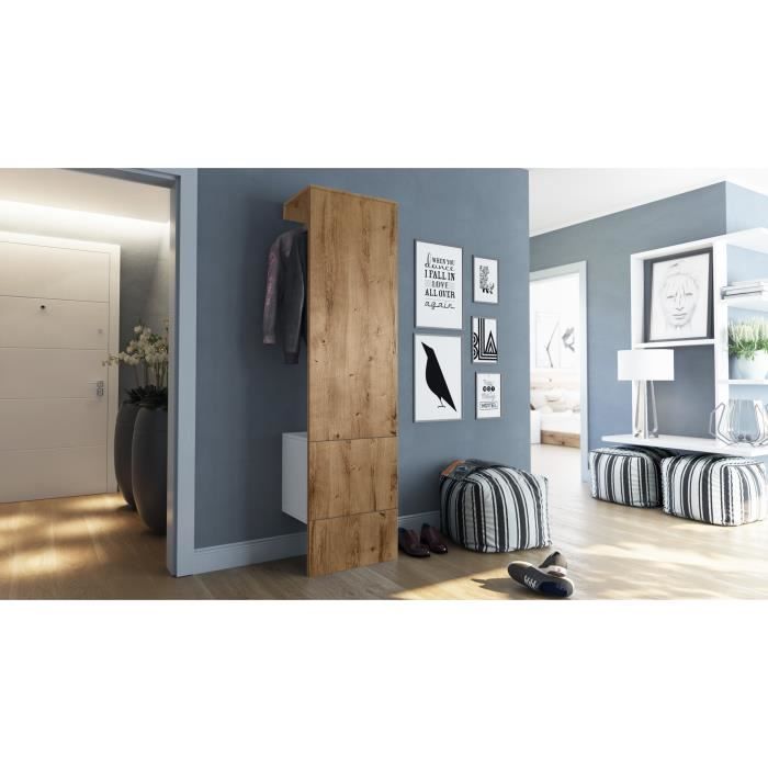 Vestiaire avec miroir - 110 x 38 x 190 cm - avec meuble à chaussures + porte -manteau