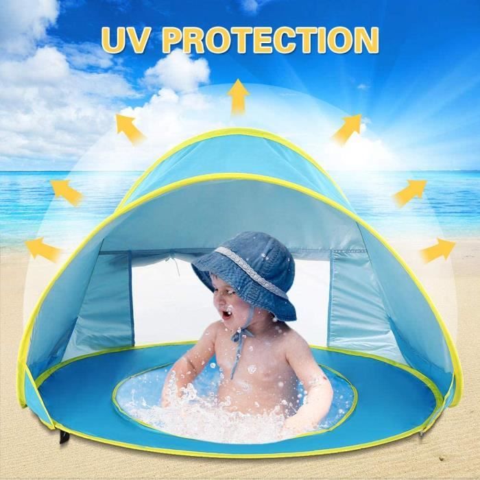 Tente de plage Tipi Pop Up pour enfant - Tante Campings - Bleu - Protection  UV et piscine intégrée