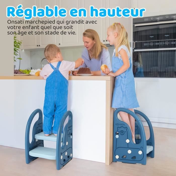 Marche Pied Pour Enfant,Tabouret 3 Marches, Rehausseur Stable, Avec