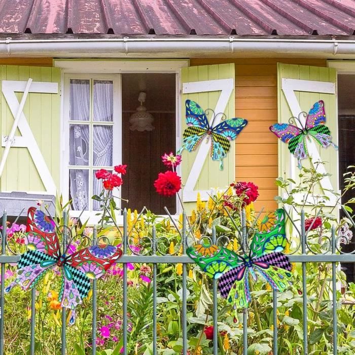 ZXUPOI 5 Pcs Grandes Décorations de Jardin Papillon en Métal Extérieur Papillon en Métal d'art
