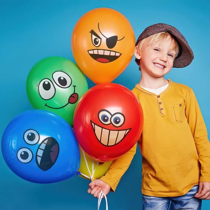 Lot De 50 Ballons Latex 12 Pouces Smiley - Émoticônes Visages Mignons - Décoration Fête Anniversaire, Mariage, école - Emoji Fun