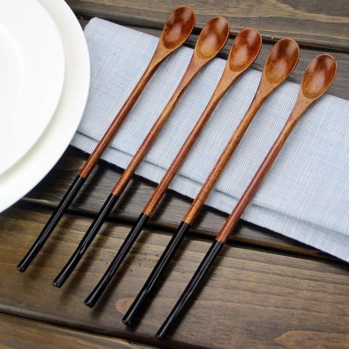 Cuillères à Soupe En Bois Tortue - Lot De 2, Long Manche 21 Cm - Pour Ramen, Soupes, Plats Chauds