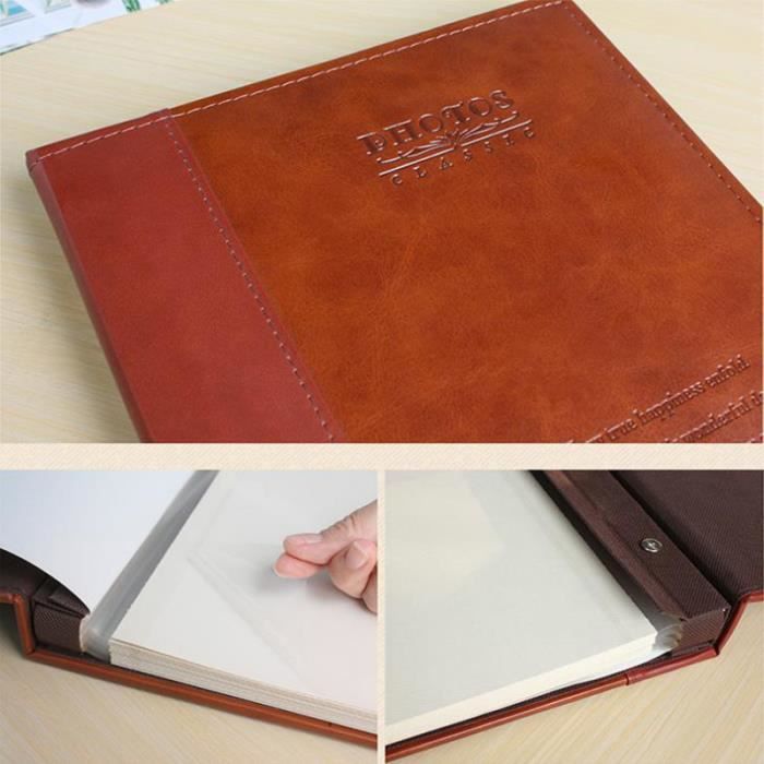Album Photo Auto-Adhésif Couverture Cuir Marron - 40 Pages (20 Feuilles), Formats Multiples (10x15 Cm à 25x20 Cm) - Pour Souvenirs Mariage, Bébé