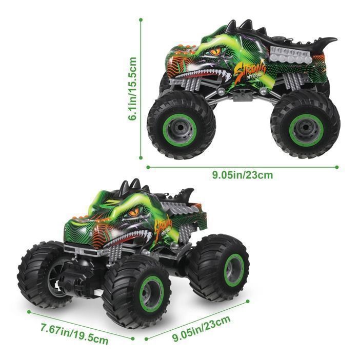 Voiture Telecommandé Tout Terrain 1:20 RC Dinosaures Monster Truck avec Musique et Lumières LED
