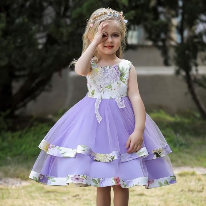 Robe de Ceremonie Fille Imprime en Tulle Robe de Princesse Mi longue Sans Manches Rose Cdiscount Pret a Porter