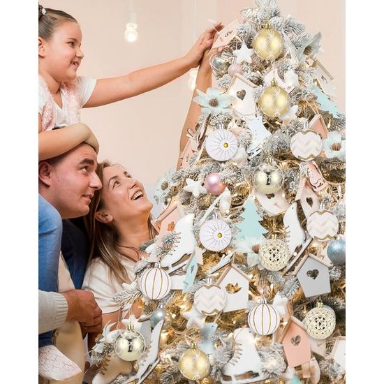 Boules De Noel Decoration Sapin Noel Rose 101 Pièces Boules De Noel En Plastique,Decoration Noel