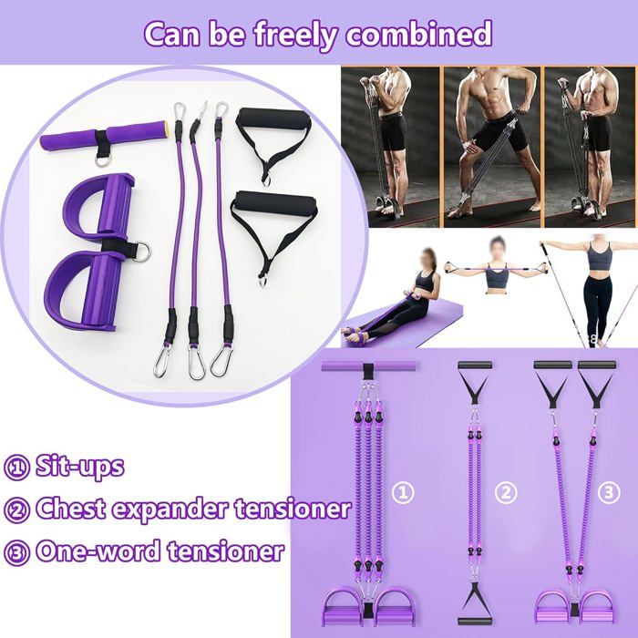 Corde élastique 4 Tubes De Musculation – Avec Poignées Mousse, Pédales Antidérapantes, Pour Tout Le Corps