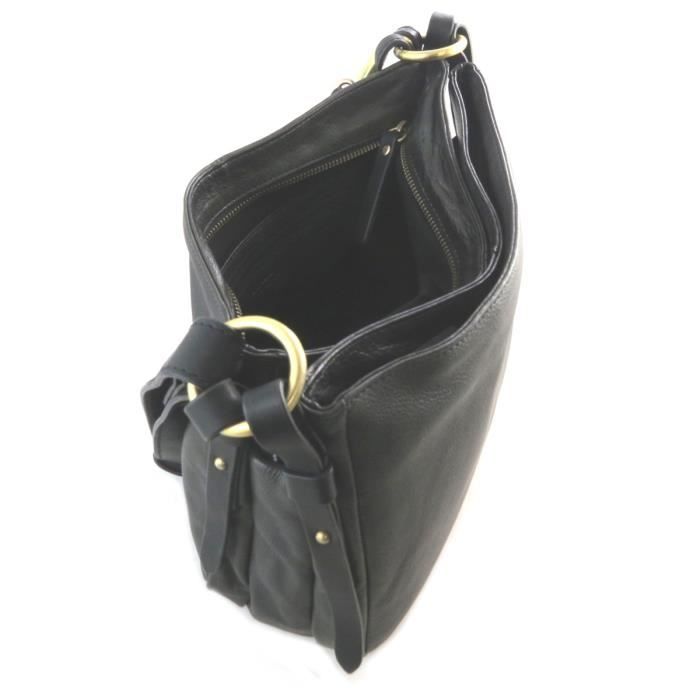 Sac cuir Gianni Conti noir 3 compartiments 30.5x18x12 cm