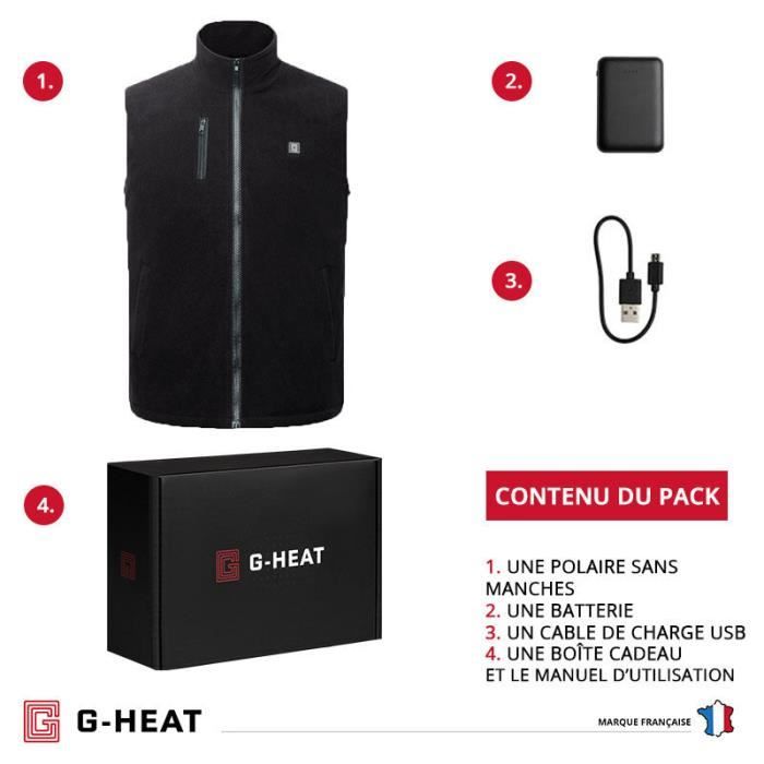G-HEAT - Sous Vêtement Chauffant - Midlayer - Homme - Stretch. Usage : Loisirs Extérieurs, Ski, Sports, Moto. Fourni Avec Batterie Et Câble De Recharge. (S