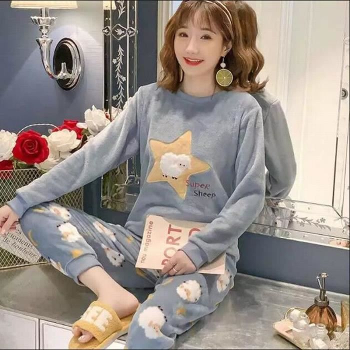 Pyjama Femme Hiver 2 Pièces Crewhpo - Manches Longues, Col V Rayé - Coton/polyester Chaud Et Doux Tailles S-XXL - 11