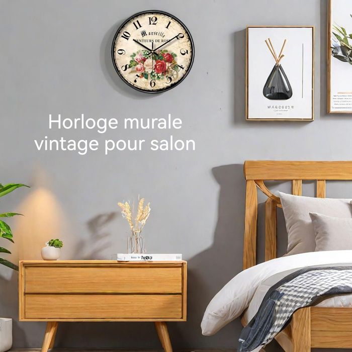 Horloge murale vintage Sunbeam avec cadre en bois et mouvement à quartz