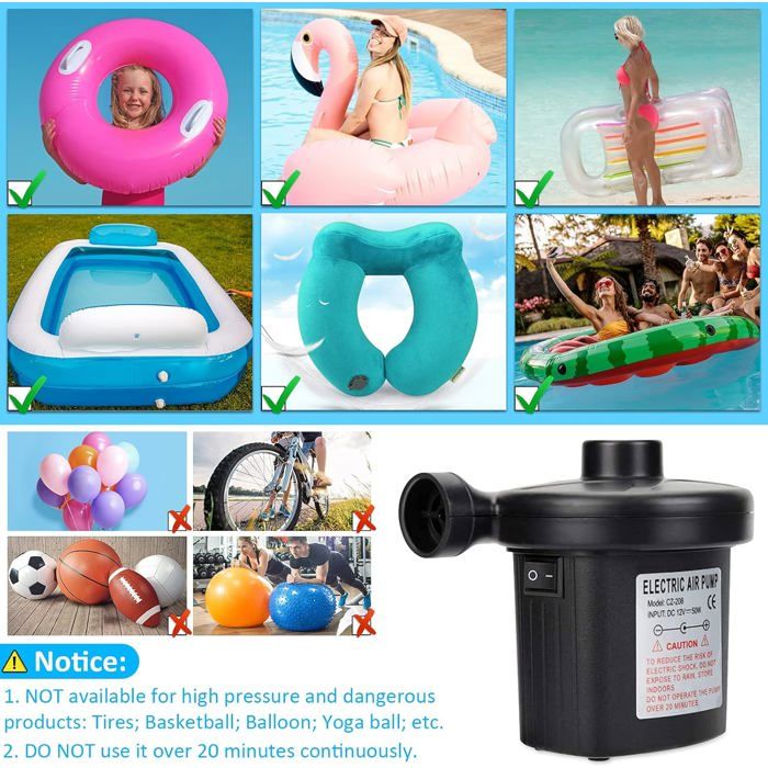 Pompe à Air électrique 2 En 1 - Gonfleur Et Dégonfleur Matelas Gonflable 240V/50W - 3 Buses Incluses
