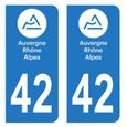 Lot 2 Autocollants Stickers plaque immatriculation voiture auto département 42 Loire Logo Région Auvergne-Rhône-Alpes-0