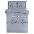 VISION - FLANELLE Love Gris - Parure de lit housse de couette 200x200cm avec 2 taies - 100% coton flanelle-0