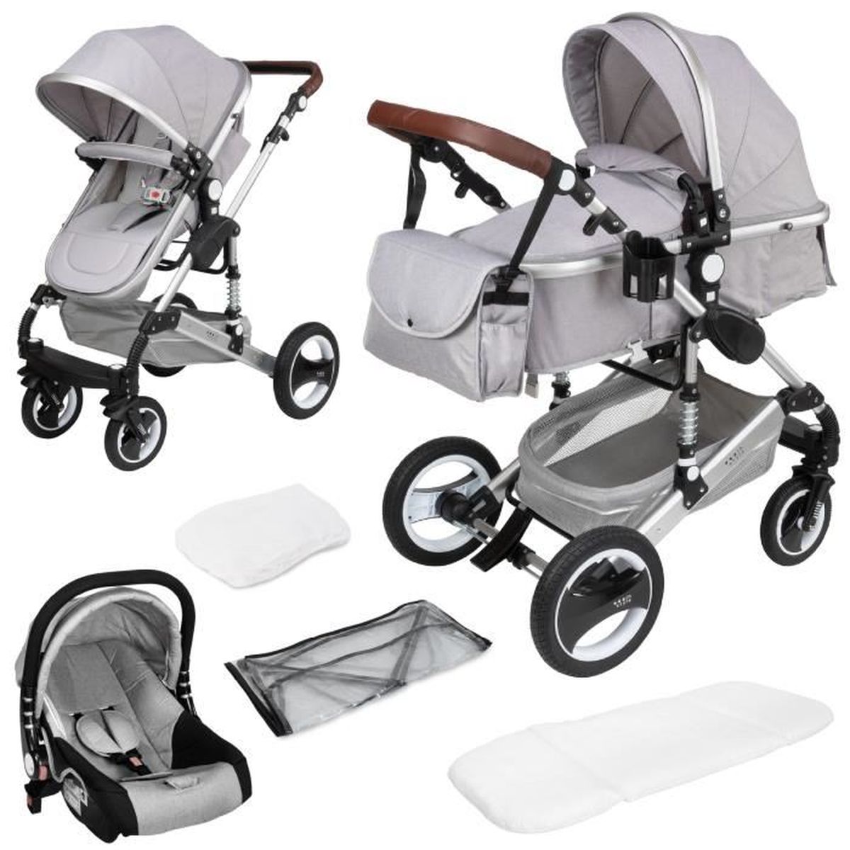 ib style® SOLE 3en 1 poussette combiné moustiquaire//habillage pluie 0-15kg 4 couleurs incl siège auto//nacelle bébé|incl GRIS