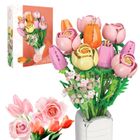 BLEOSAN Jeu de Construction de Fleurs 11 Bouquets de Rose Tulipes Forever Rose Décoration Artificielle Cadeau pour Enfants Anniversaire