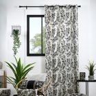 LOVELY CASA Rideau à oeillets imprimé feuillage tropical en coton Ecru 140x260 cm