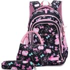 BRAND Cartable Fille Primaire 3 en 1 Sac à Dos Enfant Scolaire en Nylon Imperméable (NOIR1)
