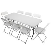 Ensemble table et chaises pliantes, fête, conférence, réception, camping, jardin, table+8 chaises, blanc