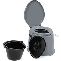 WC Portable de Camping - GOPLUS - Capacité de 5L - Charge 200KG - Toilette Sèche avec Couvercle - Seau Amovible - Gris