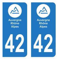 Lot 2 Autocollants Stickers plaque immatriculation voiture auto département 42 Loire Logo Région Auvergne-Rhône-Alpes