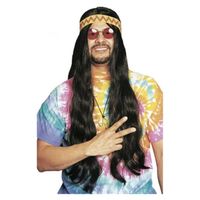 Perruque - Hippie - Bandeau Noir - Accessoire de Costume Indien - Flower Power Motto Party