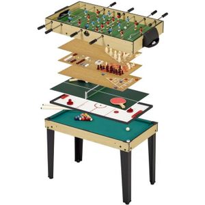 TABLE MULTI-JEUX Table de jeux 10 en 1 - KANGUI - Baby Foot - Billard - Ping Pong - Hockey - Bowling - Cartes - Structure Bois