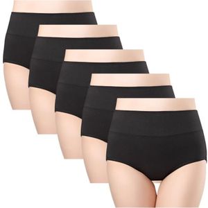 CULOTTE - SLIP Lot de 5 Culottes Femmes Coton Taille Haute Sous-vêtements Slip Elasticité Boxer Femme Ventre Plat  Noir