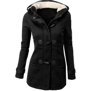 MANTEAU - CABAN Femmes Chaud Épais Manteaux à Capuche Manteau Casual avec Bouton Corne Cardigan à Manches Longues Chaud Polaire Noir XL