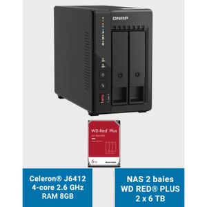 SERVEUR STOCKAGE - NAS  QNAP TS-253E 8GB Serveur NAS 2 baies WD RED PLUS 12To (2x6To)